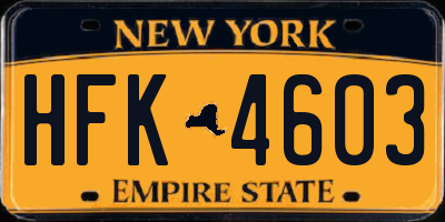 NY license plate HFK4603