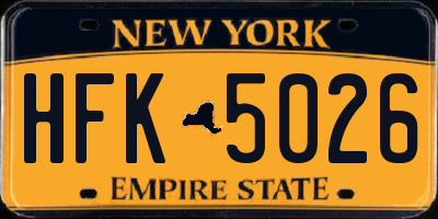 NY license plate HFK5026