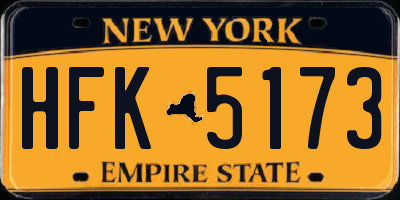 NY license plate HFK5173