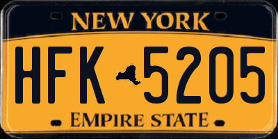NY license plate HFK5205