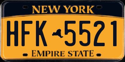 NY license plate HFK5521