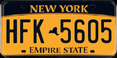 NY license plate HFK5605