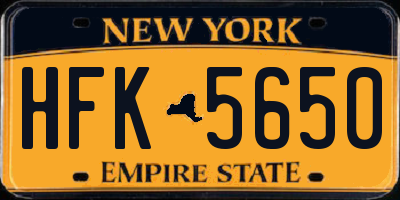 NY license plate HFK5650