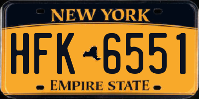 NY license plate HFK6551