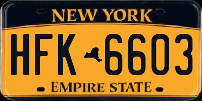 NY license plate HFK6603