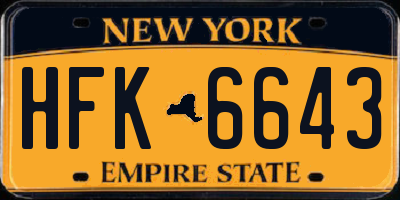NY license plate HFK6643