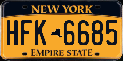 NY license plate HFK6685