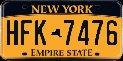 NY license plate HFK7476
