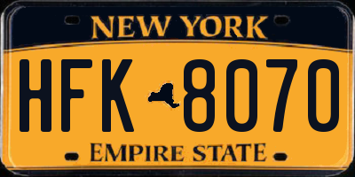 NY license plate HFK8070