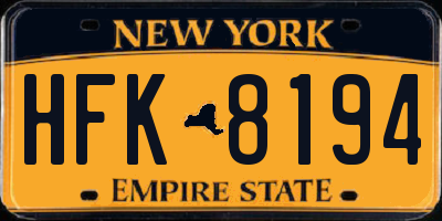 NY license plate HFK8194