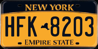 NY license plate HFK8203