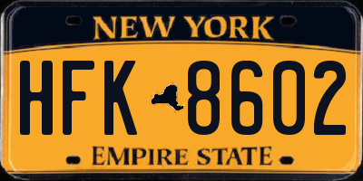 NY license plate HFK8602