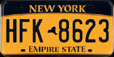 NY license plate HFK8623