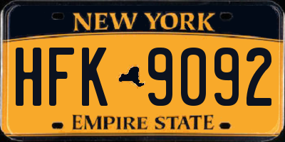NY license plate HFK9092