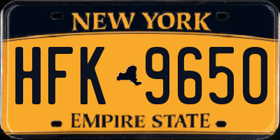 NY license plate HFK9650