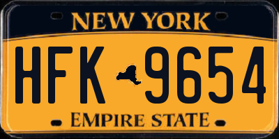 NY license plate HFK9654