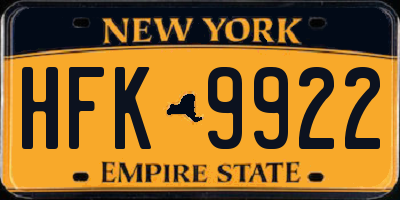 NY license plate HFK9922