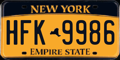 NY license plate HFK9986