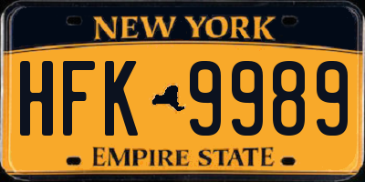 NY license plate HFK9989