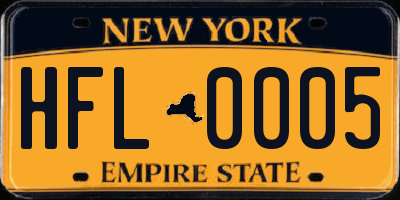 NY license plate HFL0005