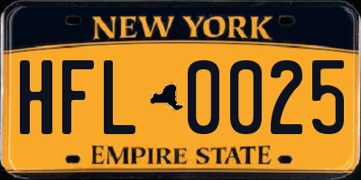 NY license plate HFL0025