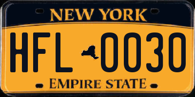 NY license plate HFL0030
