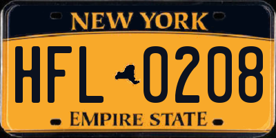 NY license plate HFL0208