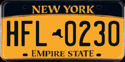NY license plate HFL0230