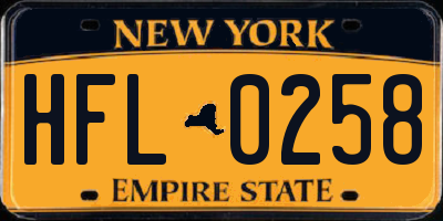 NY license plate HFL0258