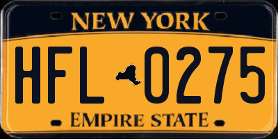 NY license plate HFL0275