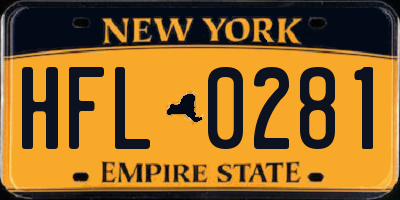 NY license plate HFL0281