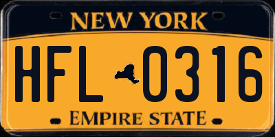 NY license plate HFL0316