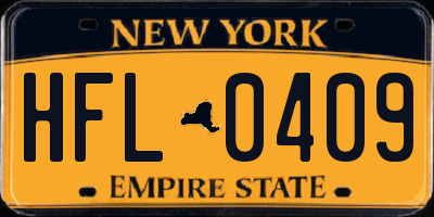 NY license plate HFL0409