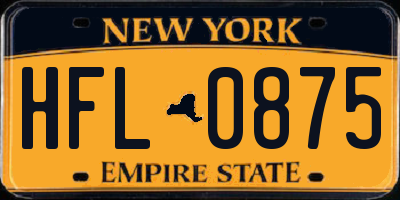 NY license plate HFL0875
