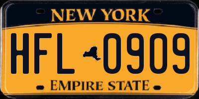 NY license plate HFL0909