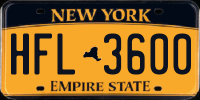 NY license plate HFL3600