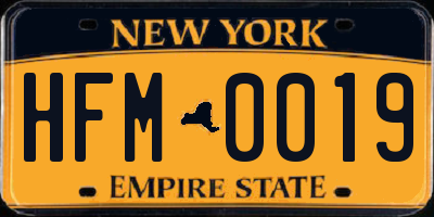 NY license plate HFM0019