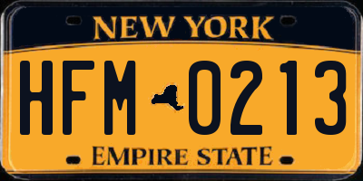 NY license plate HFM0213