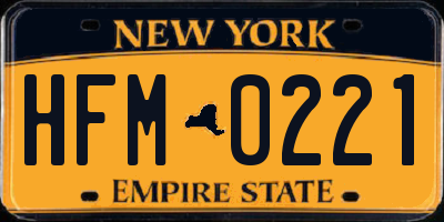 NY license plate HFM0221