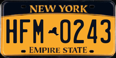 NY license plate HFM0243