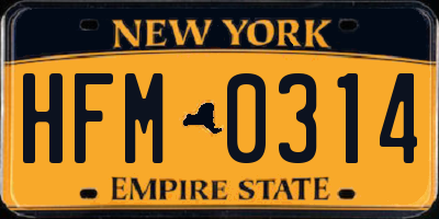 NY license plate HFM0314