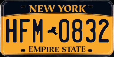 NY license plate HFM0832