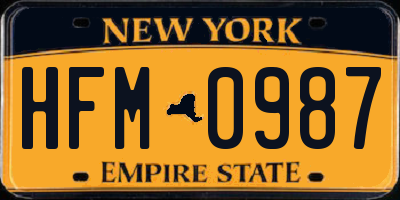 NY license plate HFM0987
