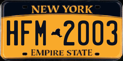 NY license plate HFM2003