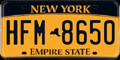 NY license plate HFM8650