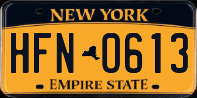 NY license plate HFN0613