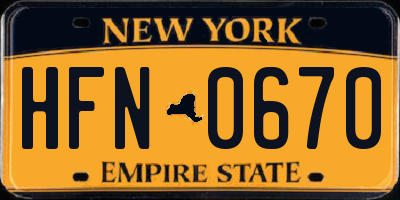 NY license plate HFN0670