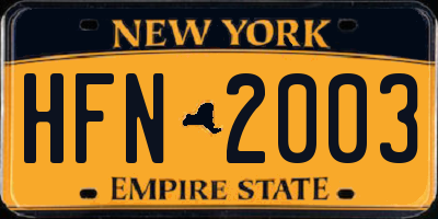NY license plate HFN2003