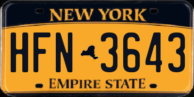 NY license plate HFN3643