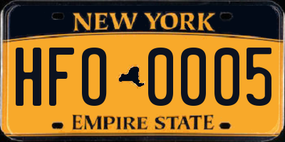 NY license plate HFO0005